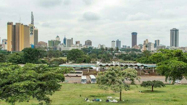 An image of the skyline and trees in Nairobi, Kenya